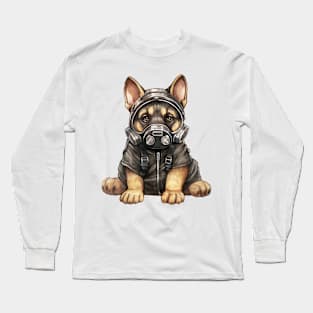 German Shepherd Dog Wearing Gas Mask Long Sleeve T-Shirt